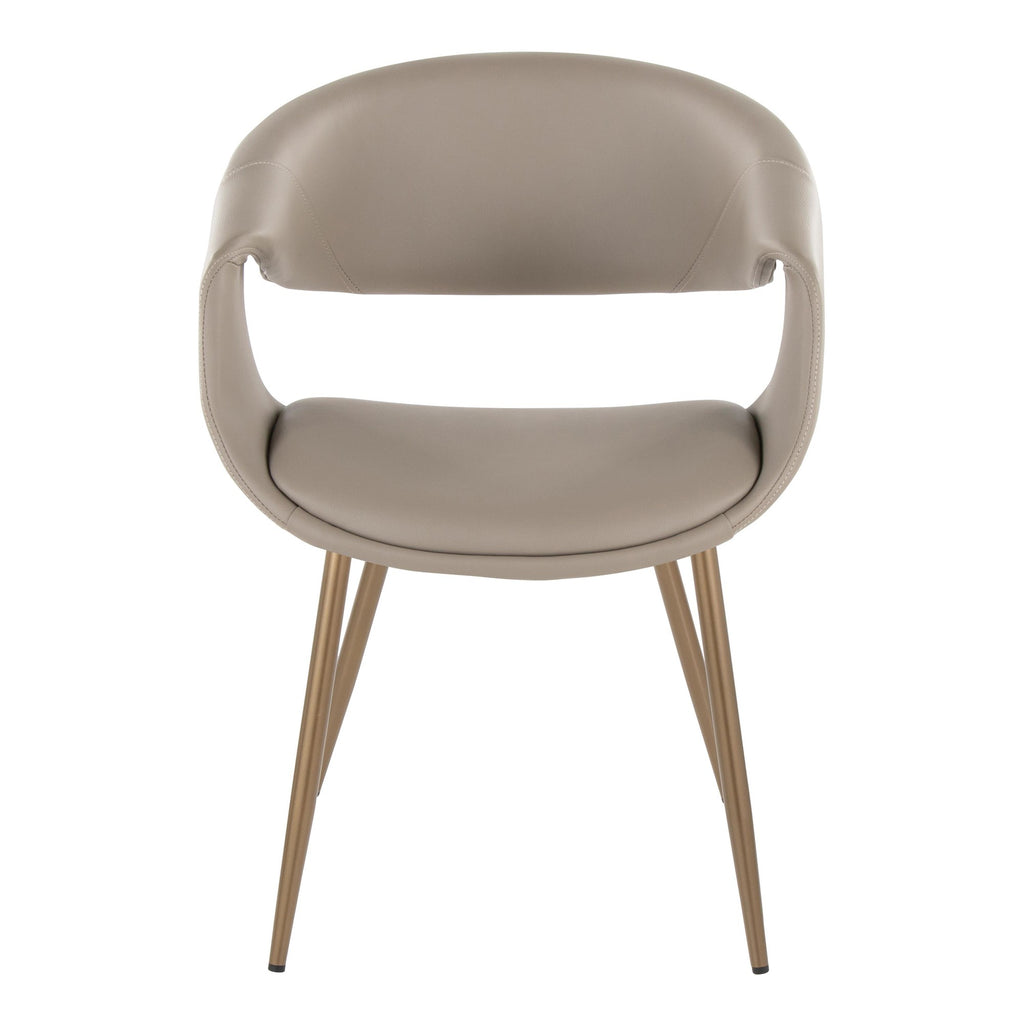 Curvo Upholstered Chair - Set of 2 - Antique Copper Metal, Light Grey PU