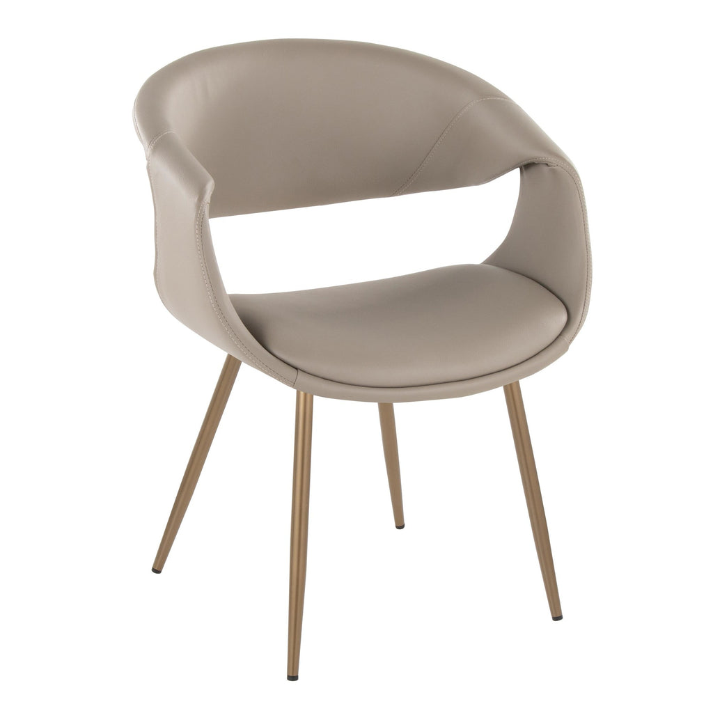 Curvo Upholstered Chair - Set of 2 - Antique Copper Metal, Light Grey PU