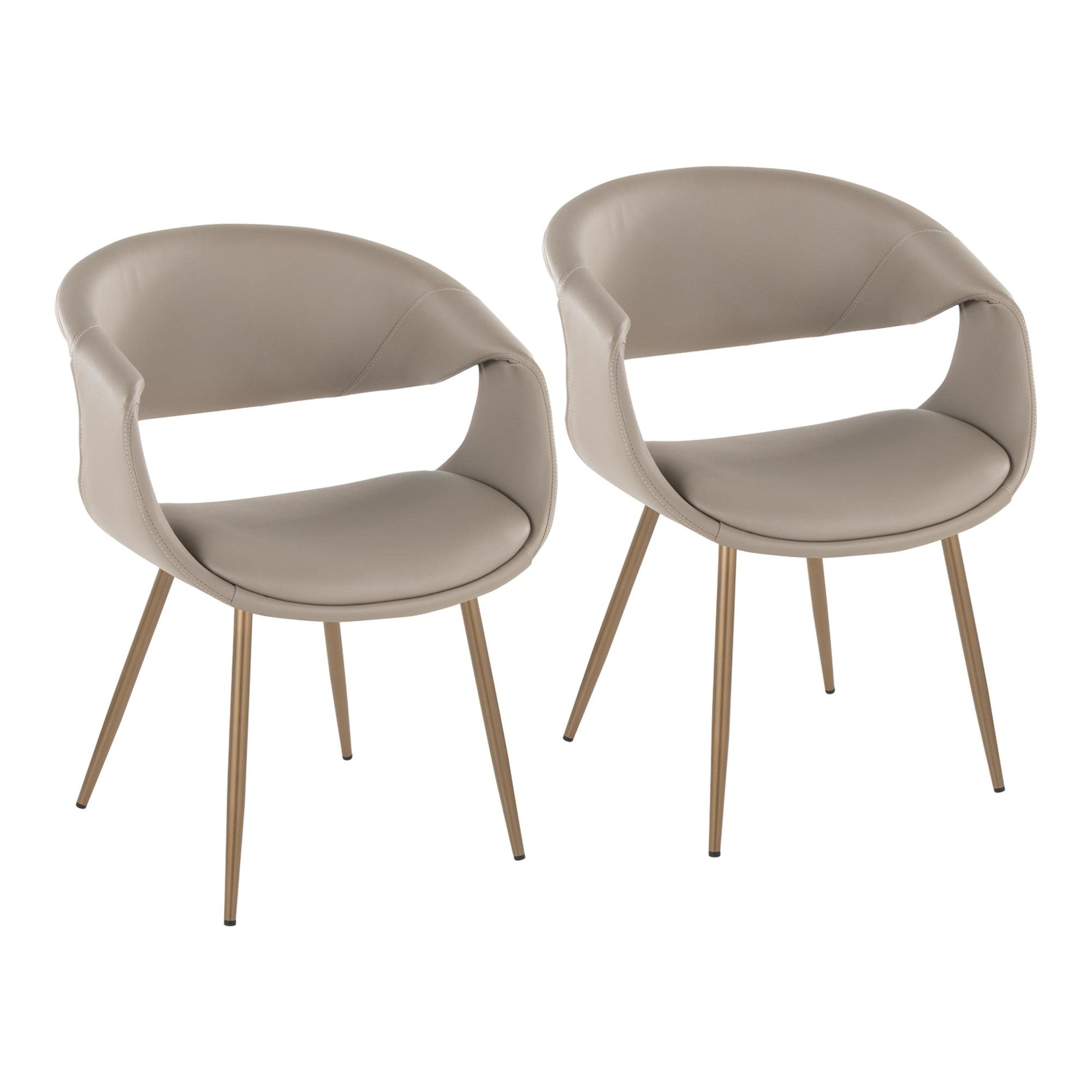 Curvo Upholstered Chair - Set of 2 - Antique Copper Metal, Light Grey PU