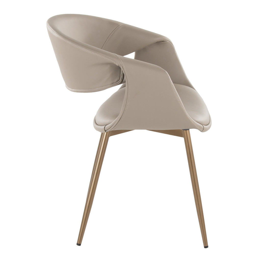 Curvo Upholstered Chair - Set of 2 - Antique Copper Metal, Light Grey PU
