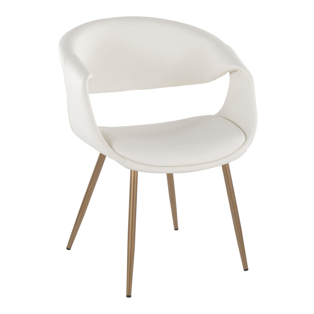 Curvo Upholstered Chair - Set of 2 - Antique Copper Metal, White PU