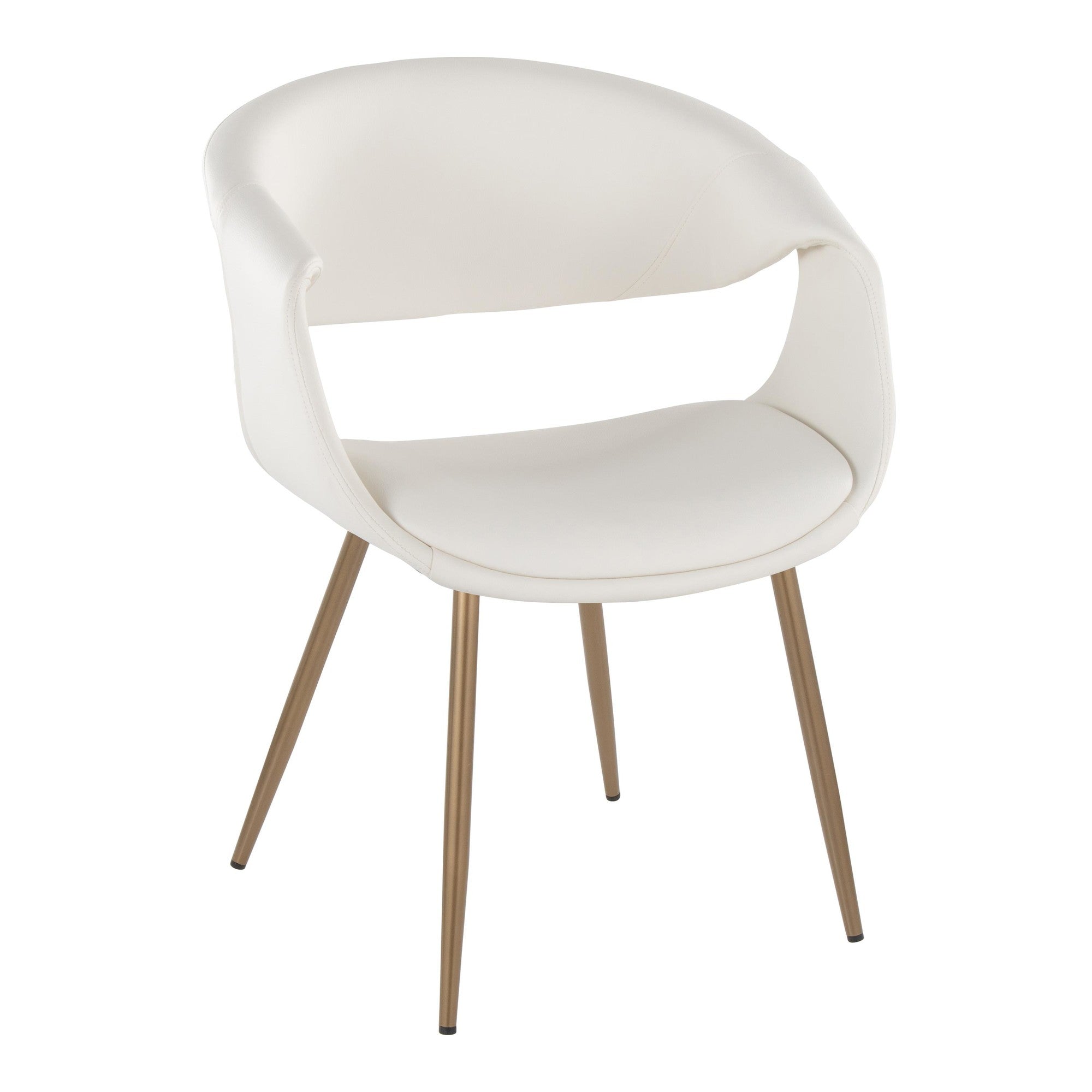 Curvo Upholstered Chair - Set of 2 - Antique Copper Metal, White PU