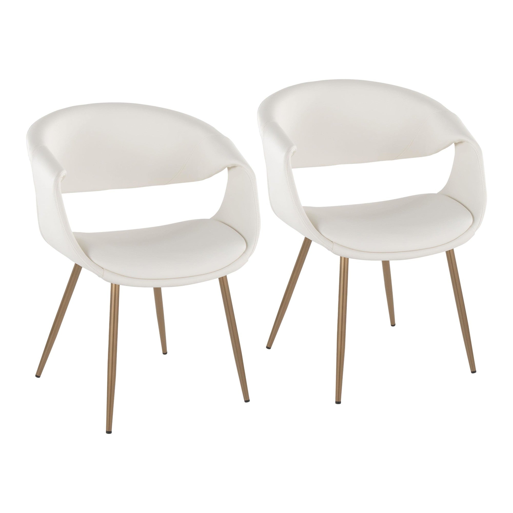 Curvo Upholstered Chair - Set of 2 - Antique Copper Metal, White PU