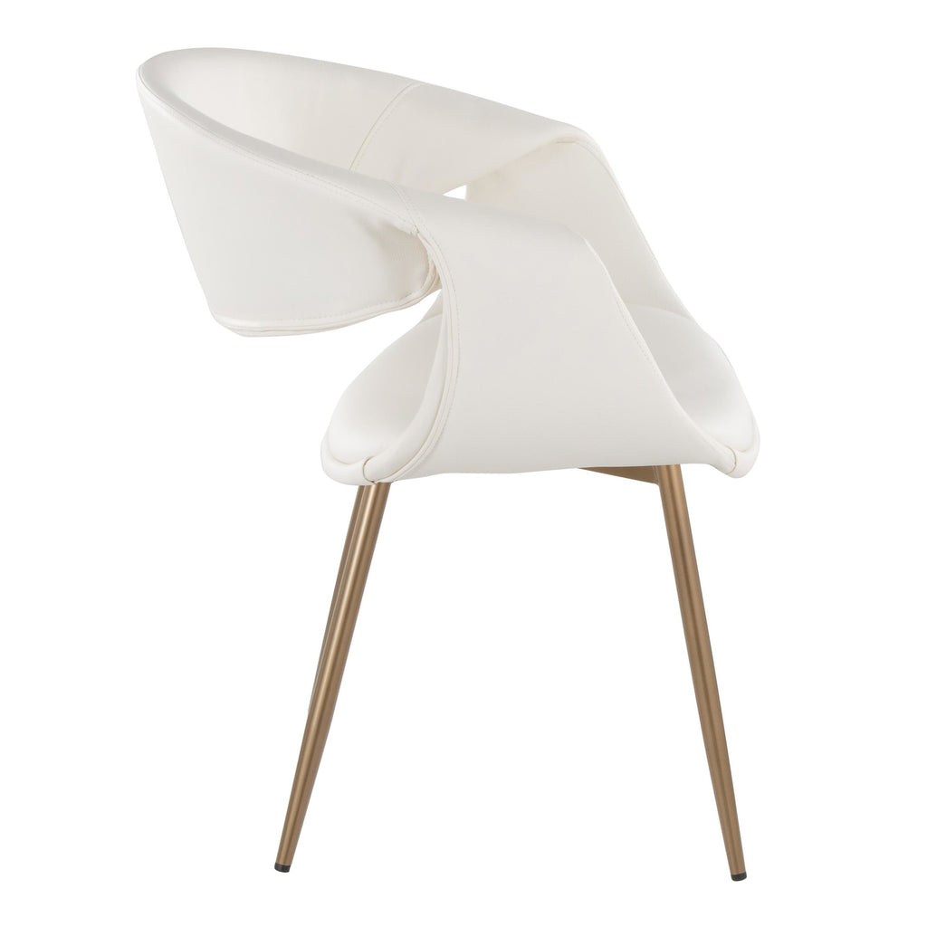 Curvo Upholstered Chair - Set of 2 - Antique Copper Metal, White PU