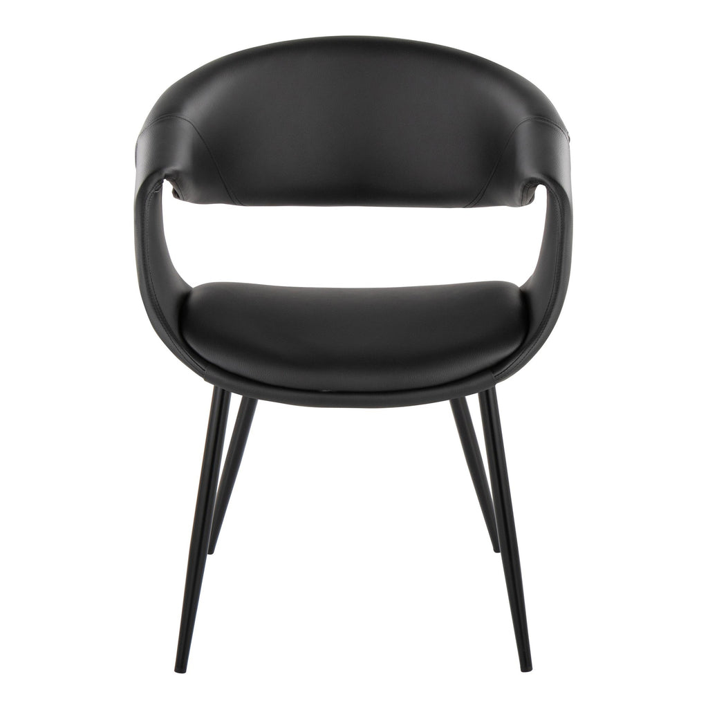 Curvo Upholstered Chair - Set of 2 - Black Metal, Black PU