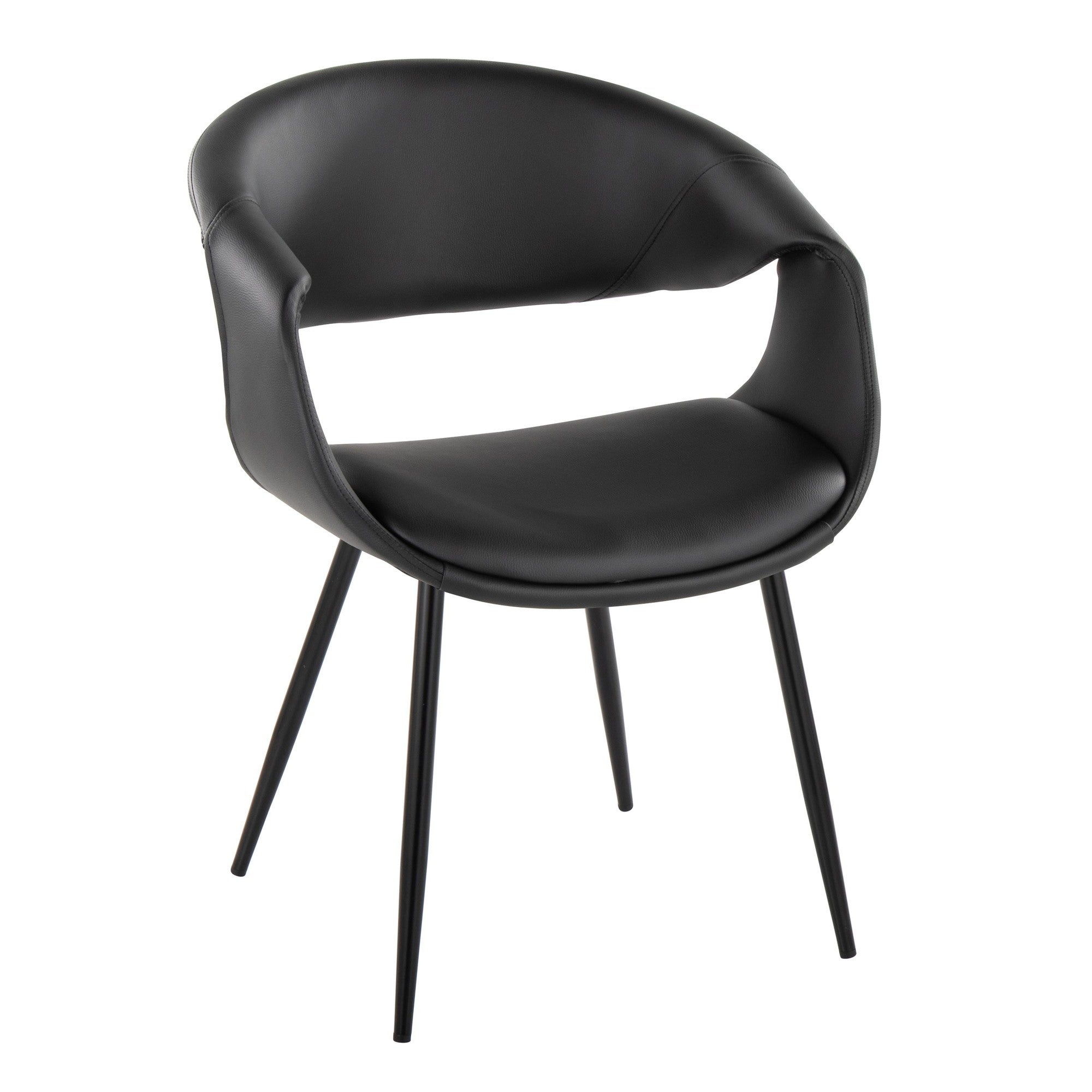 Curvo Upholstered Chair - Set of 2 - Black Metal, Black PU