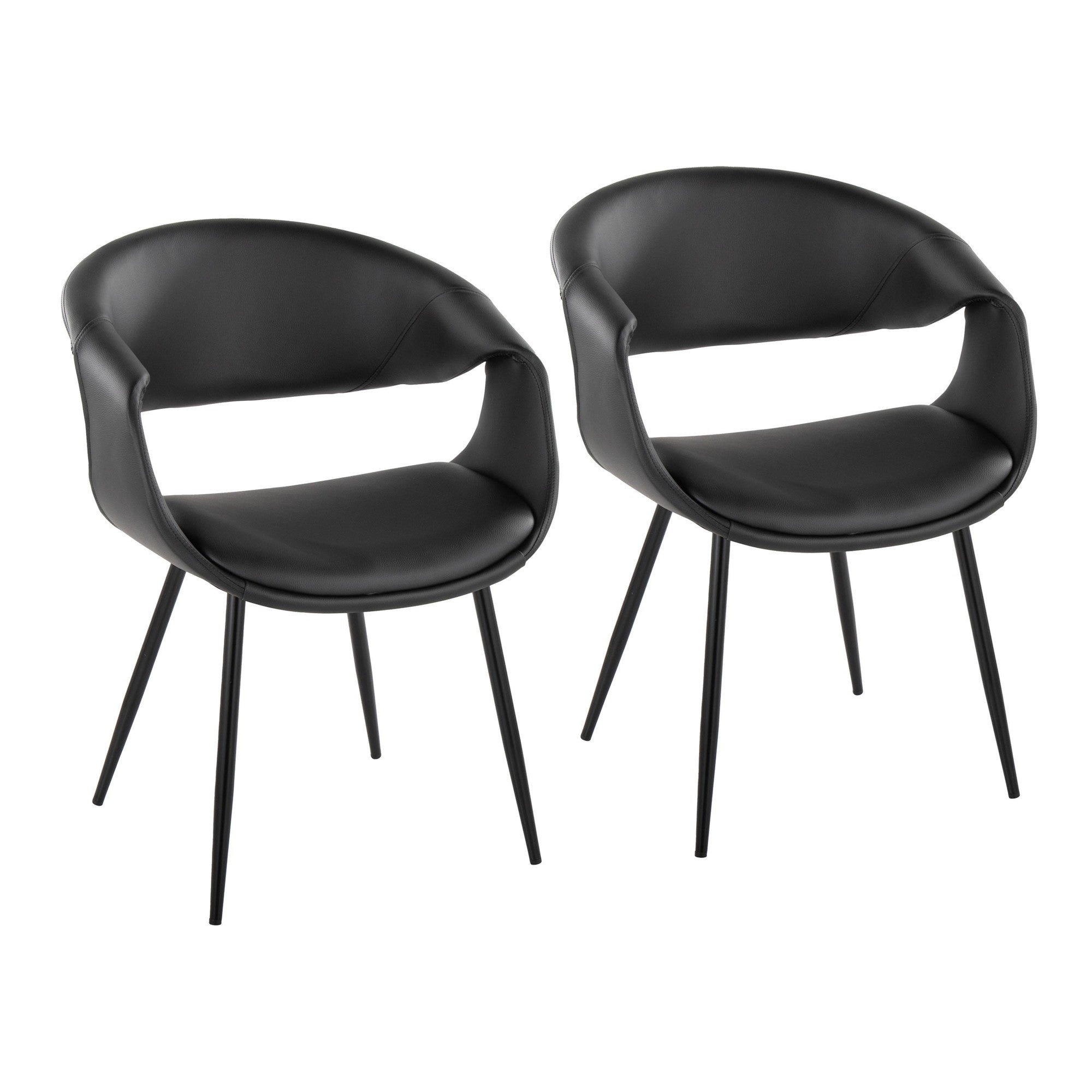 Curvo Upholstered Chair - Set of 2 - Black Metal, Black PU