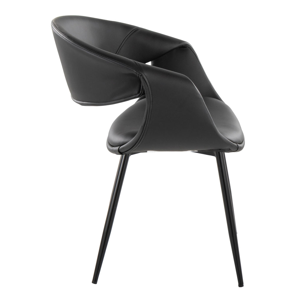 Curvo Upholstered Chair - Set of 2 - Black Metal, Black PU