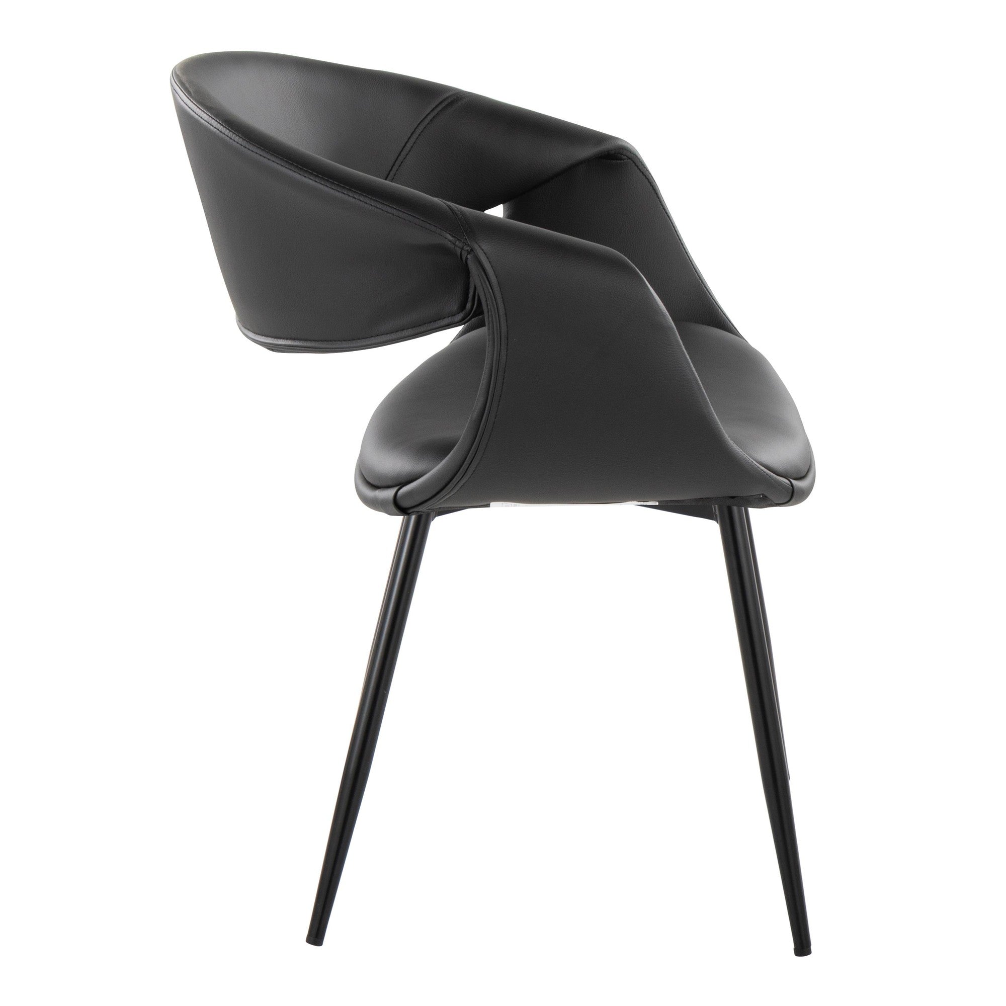 Curvo Upholstered Chair - Set of 2 - Black Metal, Black PU