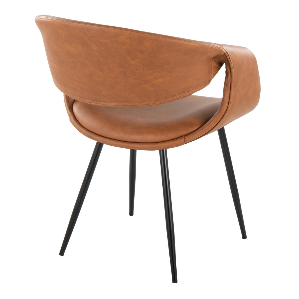 Curvo Upholstered Chair - Set of 2 - Black Metal, Camel PU