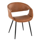 Curvo Upholstered Chair - Set of 2 - Black Metal, Camel PU