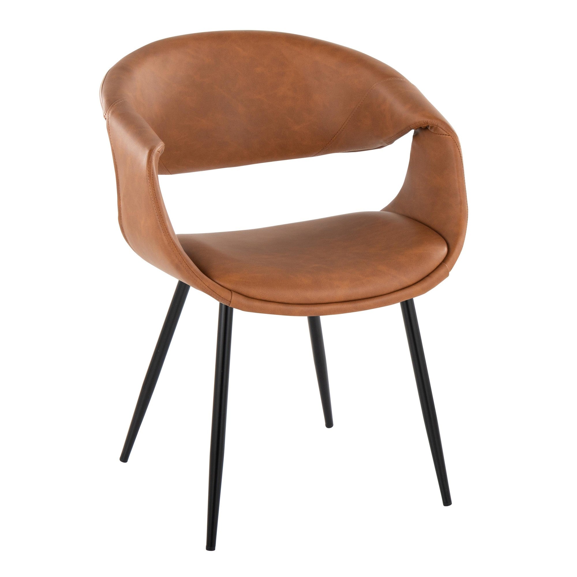 Curvo Upholstered Chair - Set of 2 - Black Metal, Camel PU