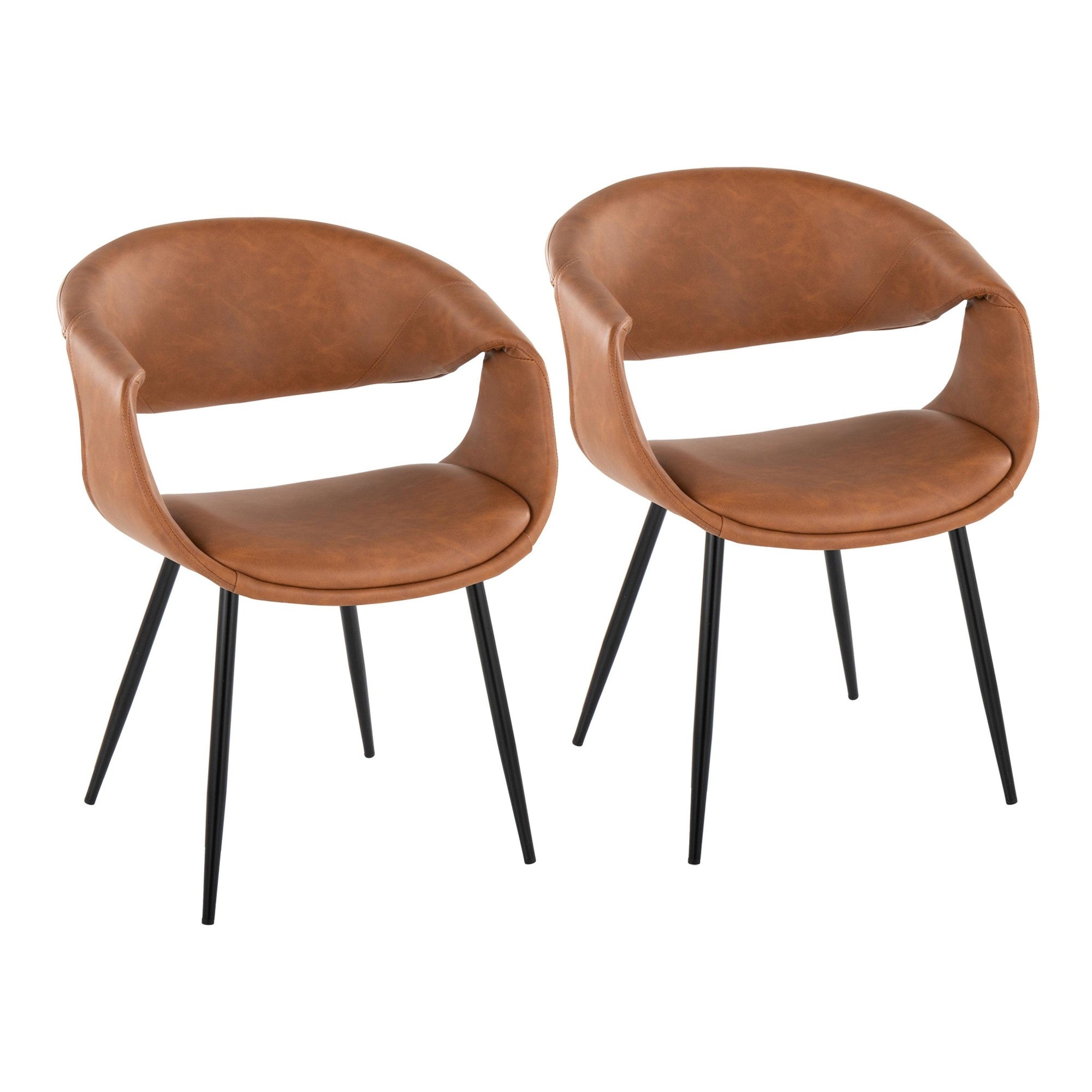 Curvo Upholstered Chair - Set of 2 - Black Metal, Camel PU