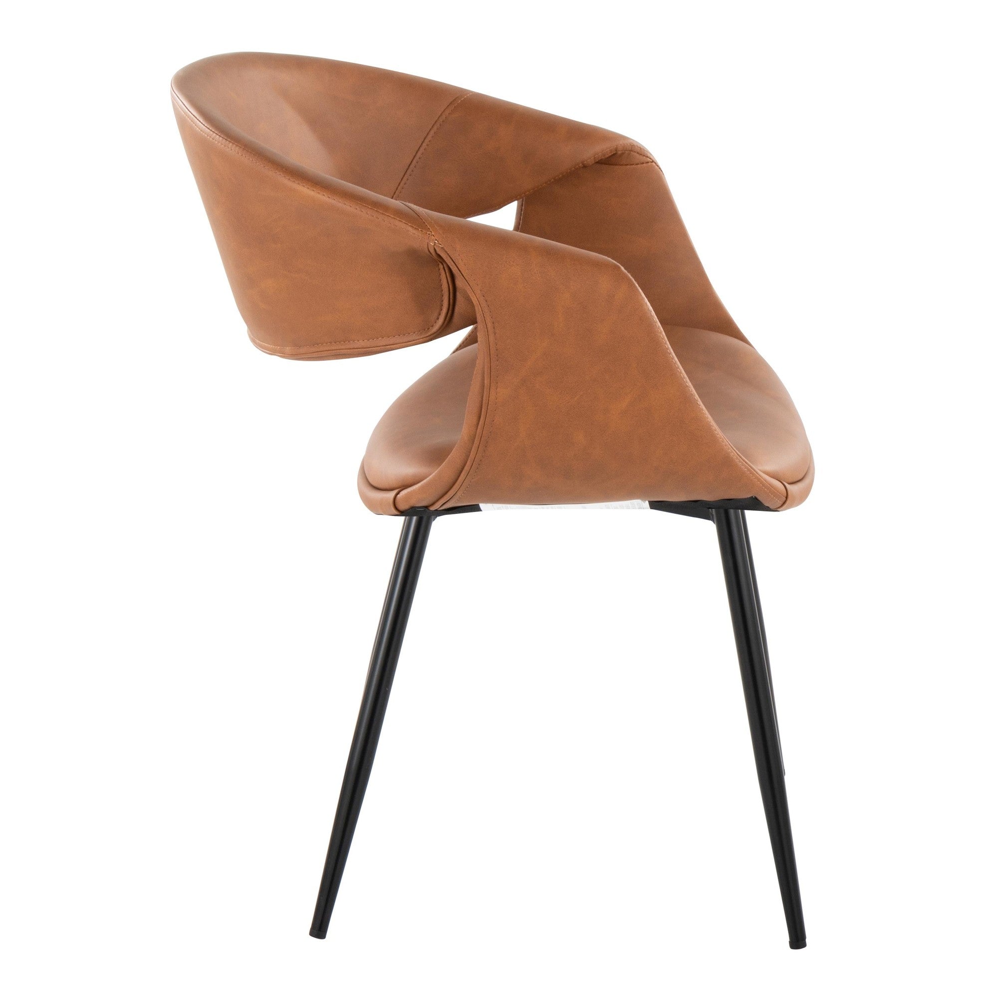 Curvo Upholstered Chair - Set of 2 - Black Metal, Camel PU