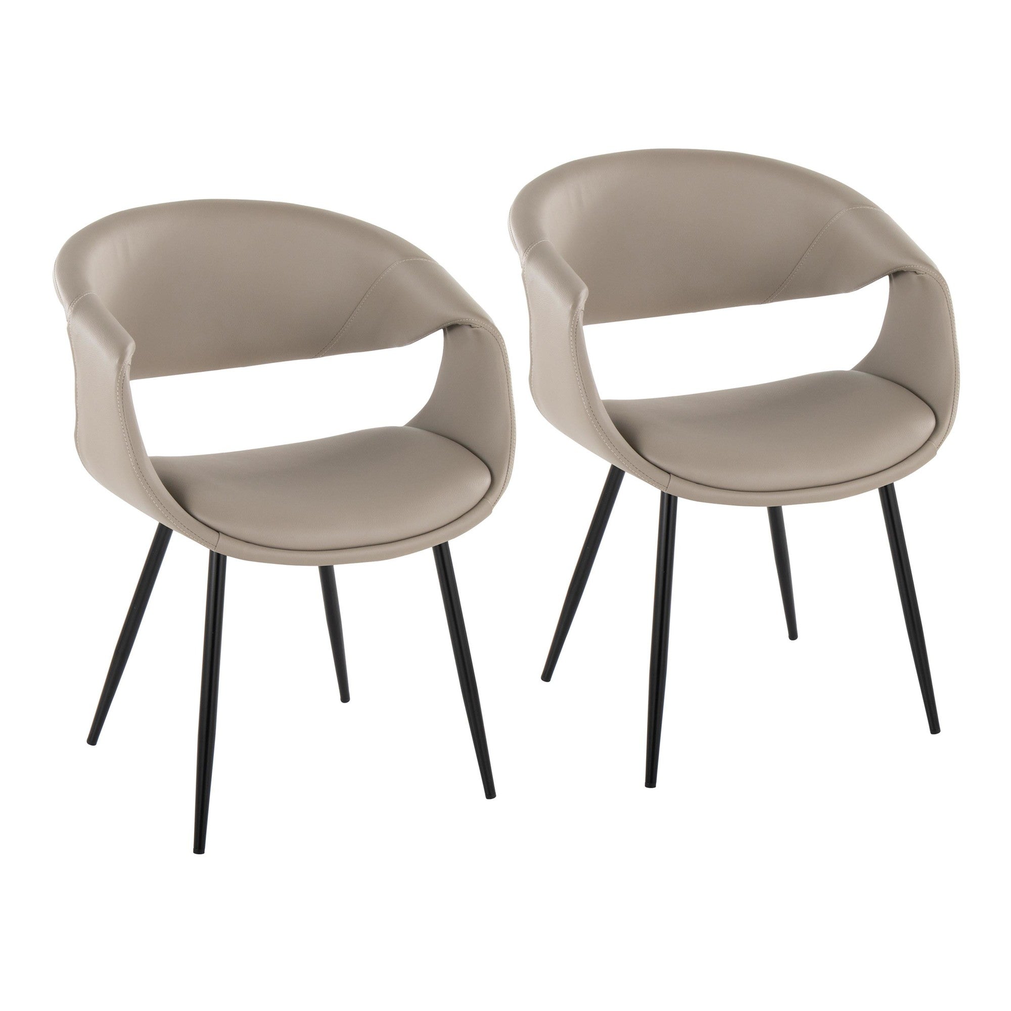 Curvo Upholstered Chair - Set of 2 - Black Metal, Light Grey PU