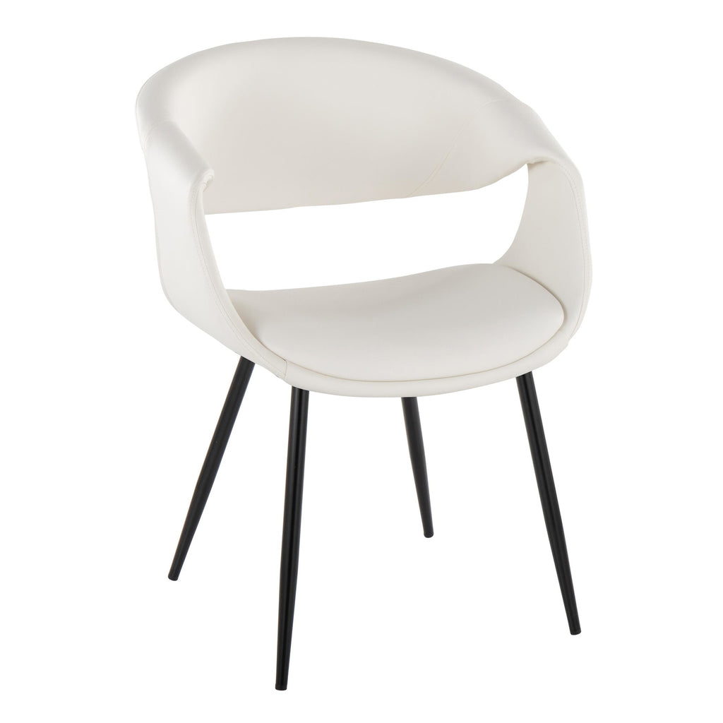 Curvo Upholstered Chair - Set of 2 - Black Metal, White PU