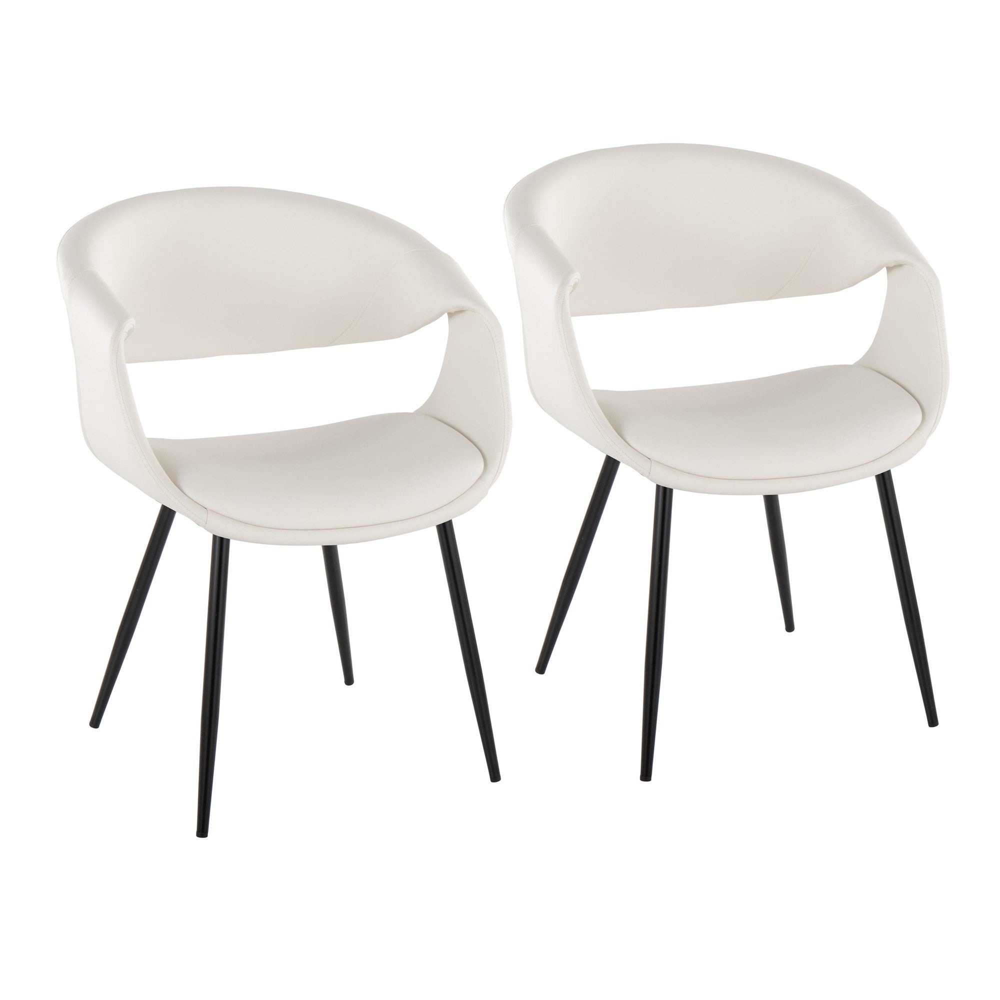 Curvo Upholstered Chair - Set of 2 - Black Metal, White PU
