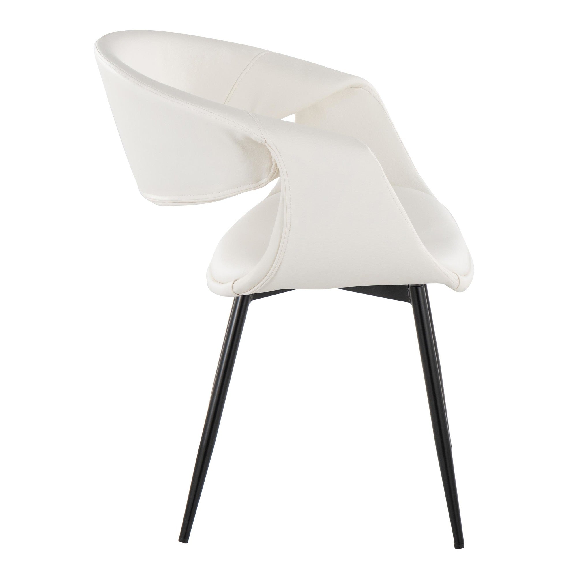 Curvo Upholstered Chair - Set of 2 - Black Metal, White PU
