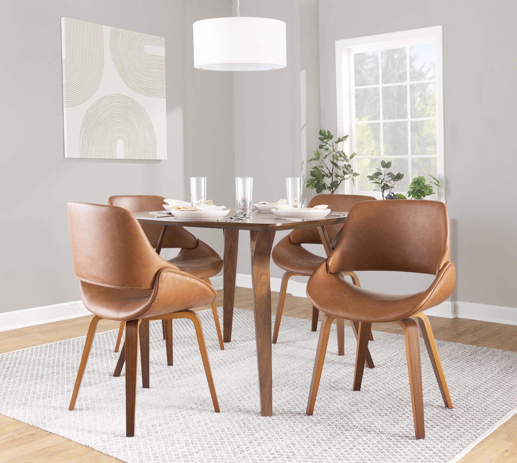 Folia-fabrico Square Dining Set - 5 Piece - Walnut Wood, Camel PU
