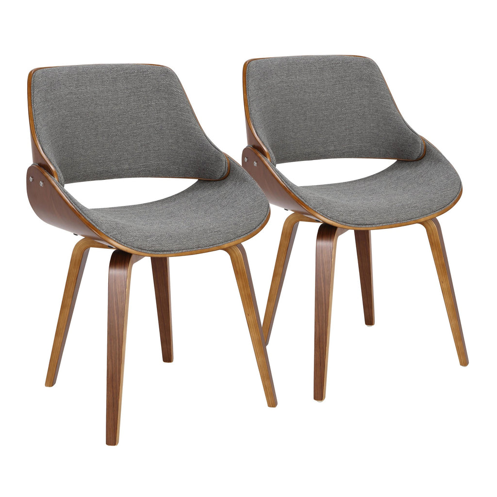 Fabrizzi Chair - Set of 2 - Walnut Wood, Grey Fabric