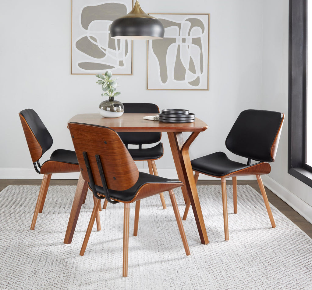 Lombardi Chair - Set of 2 - Walnut Wood, Black PU