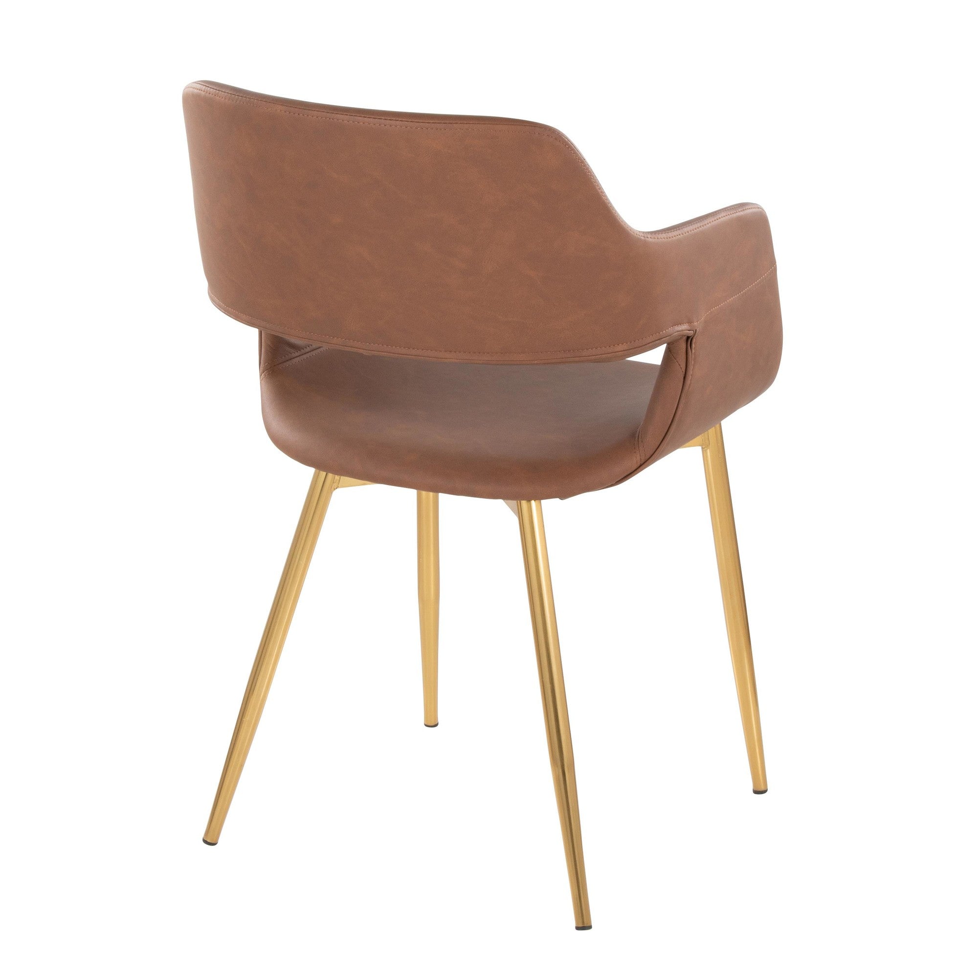 Margarite Dining Chair - Set of 2 - Gold Metal, Brown PU