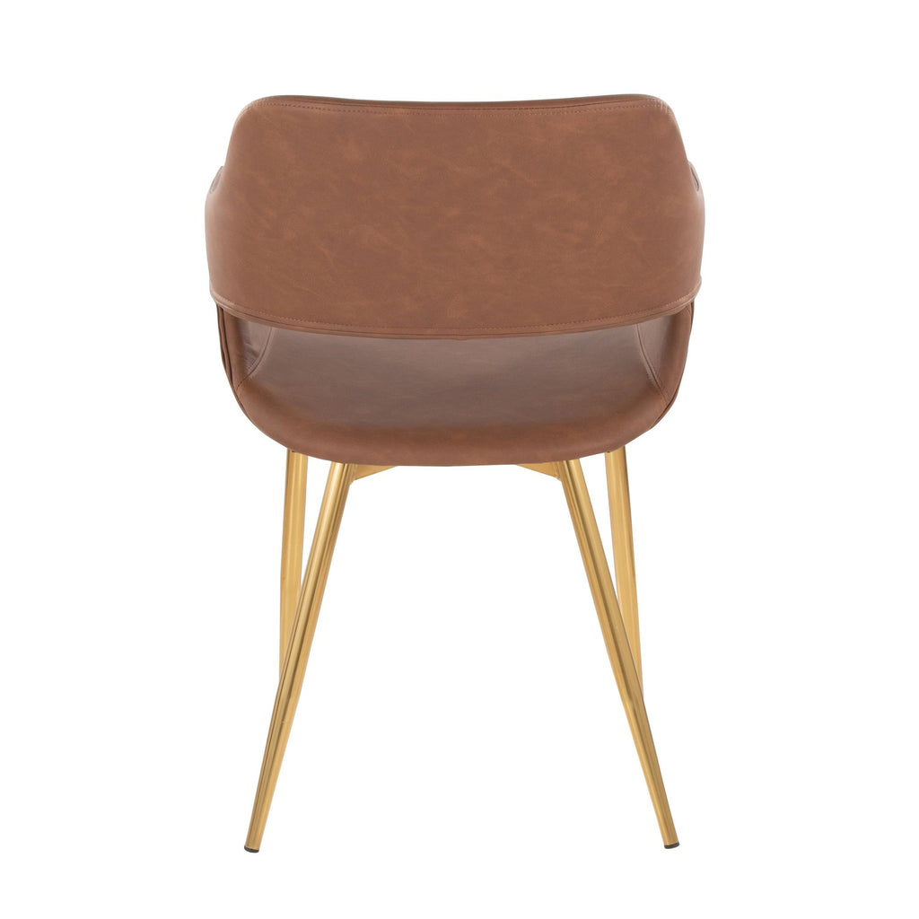 Margarite Dining Chair - Set of 2 - Gold Metal, Brown PU
