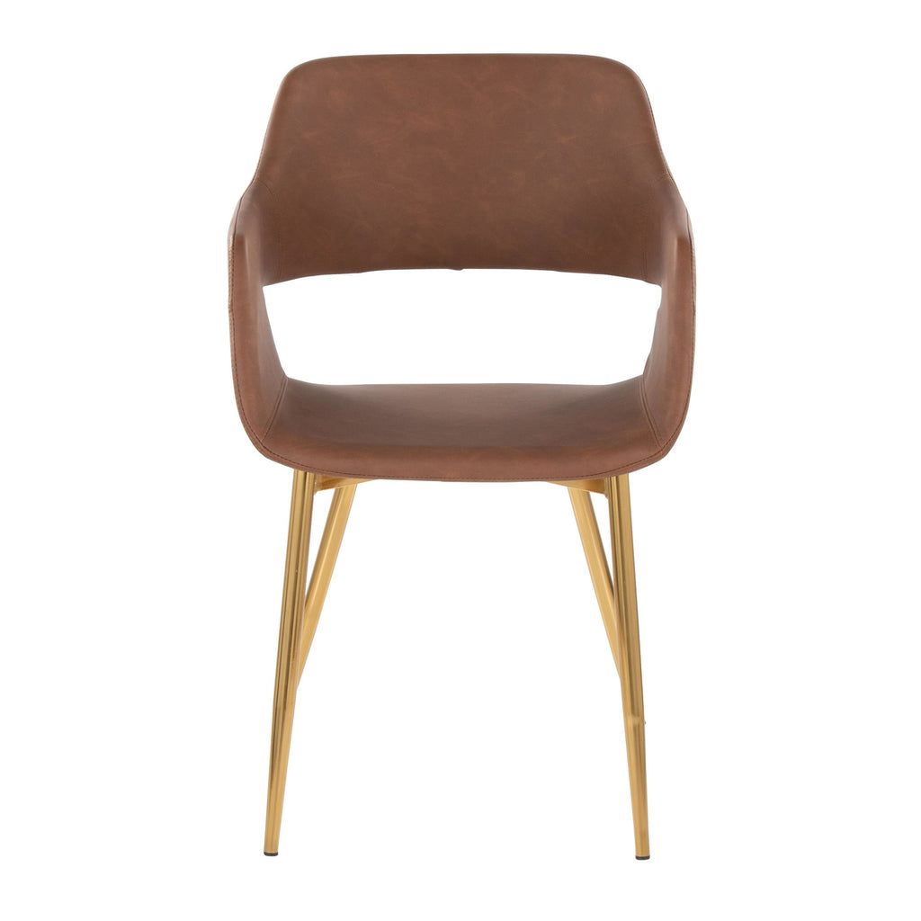 Margarite Dining Chair - Set of 2 - Gold Metal, Brown PU