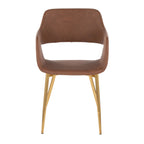 Margarite Dining Chair - Set of 2 - Gold Metal, Brown PU