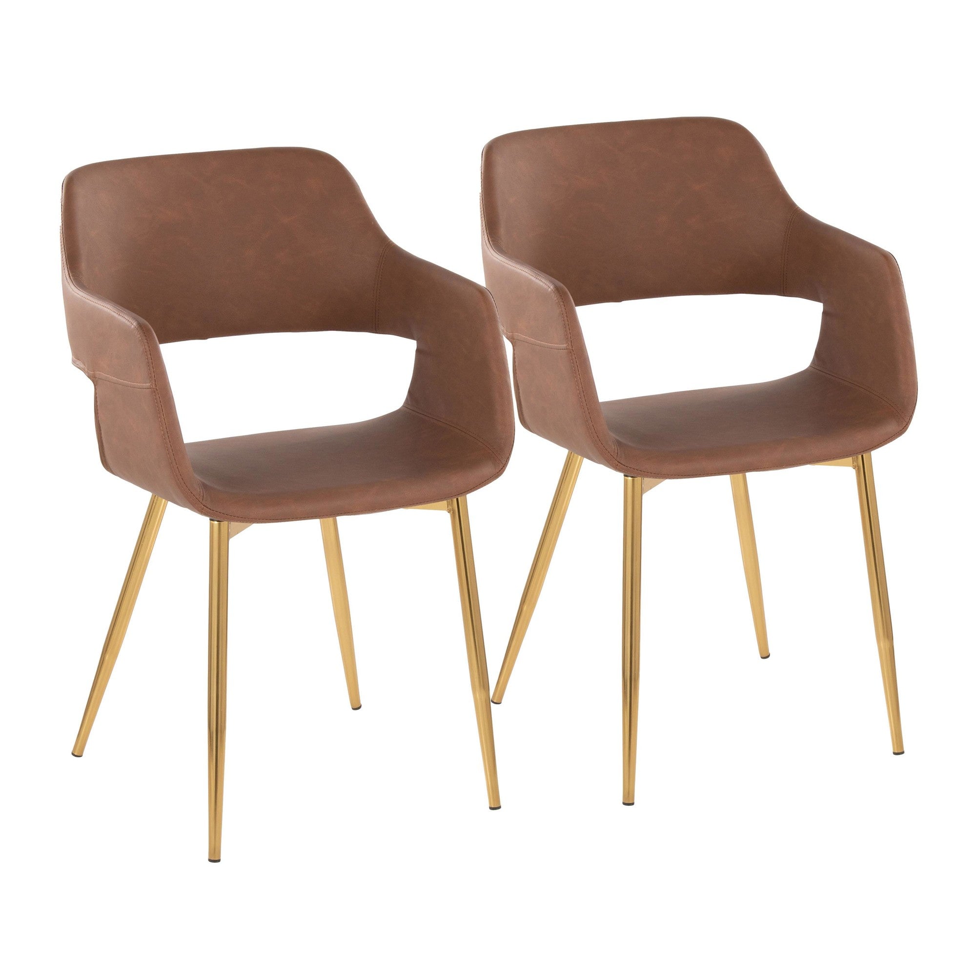 Margarite Dining Chair - Set of 2 - Gold Metal, Brown PU