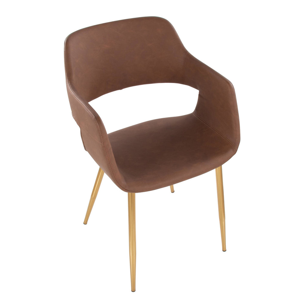 Margarite Dining Chair - Set of 2 - Gold Metal, Brown PU