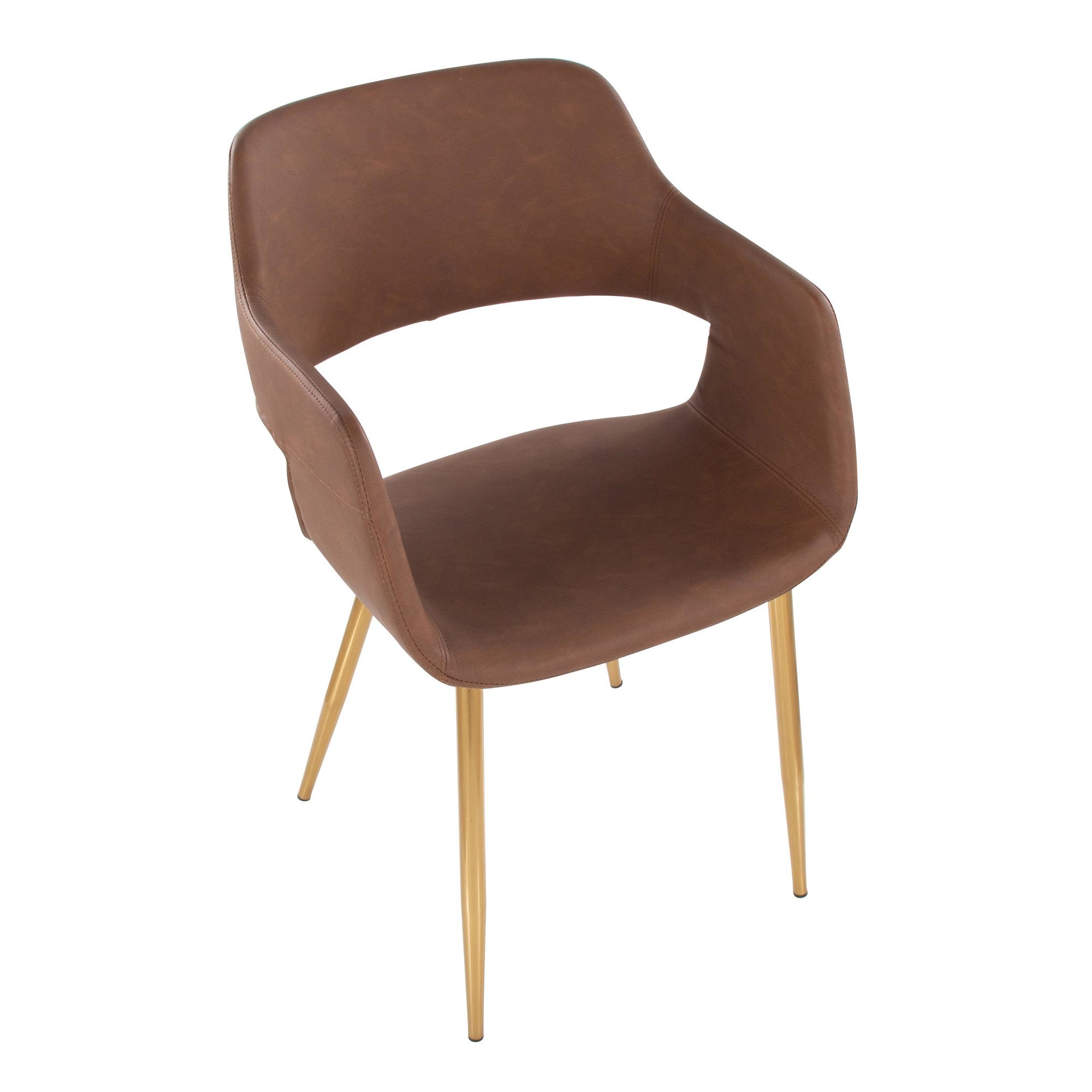 Margarite Dining Chair - Set of 2 - Gold Metal, Brown PU