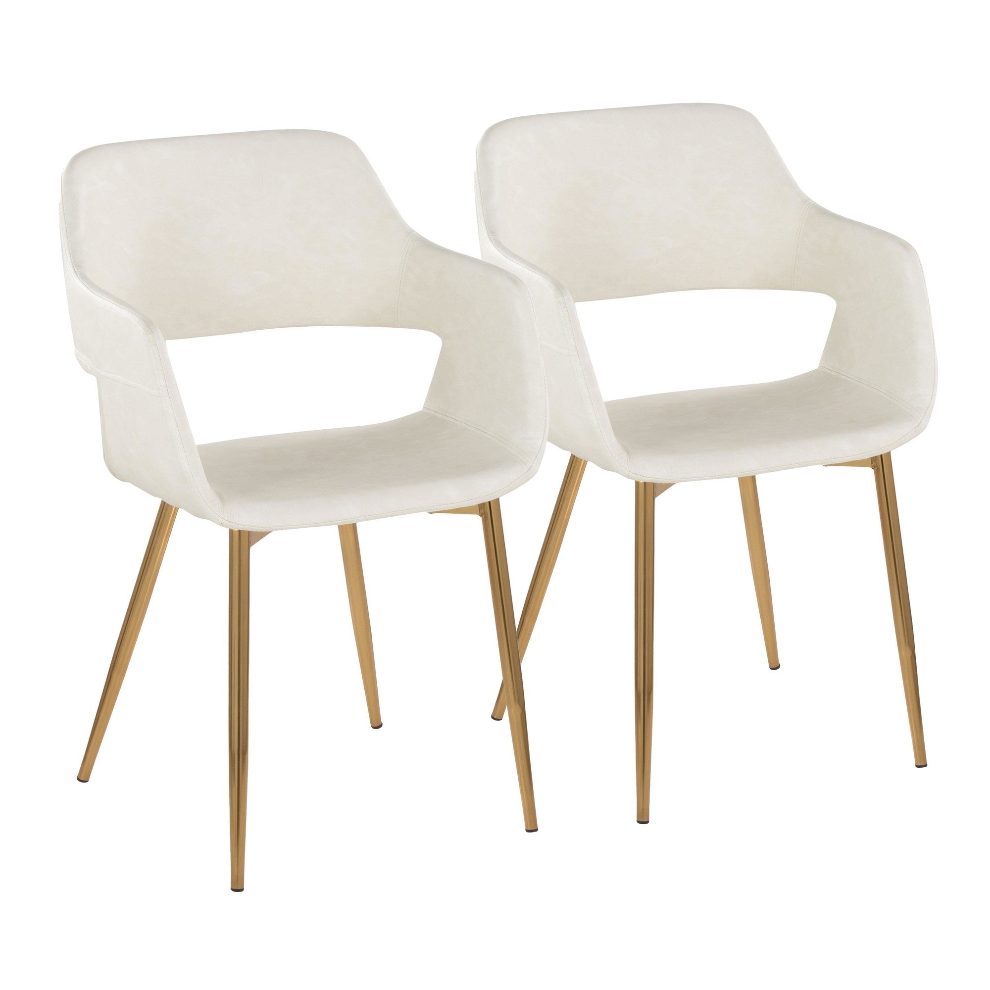 Margarite Dining Chair - Set of 2 - Gold Metal, Cream PU