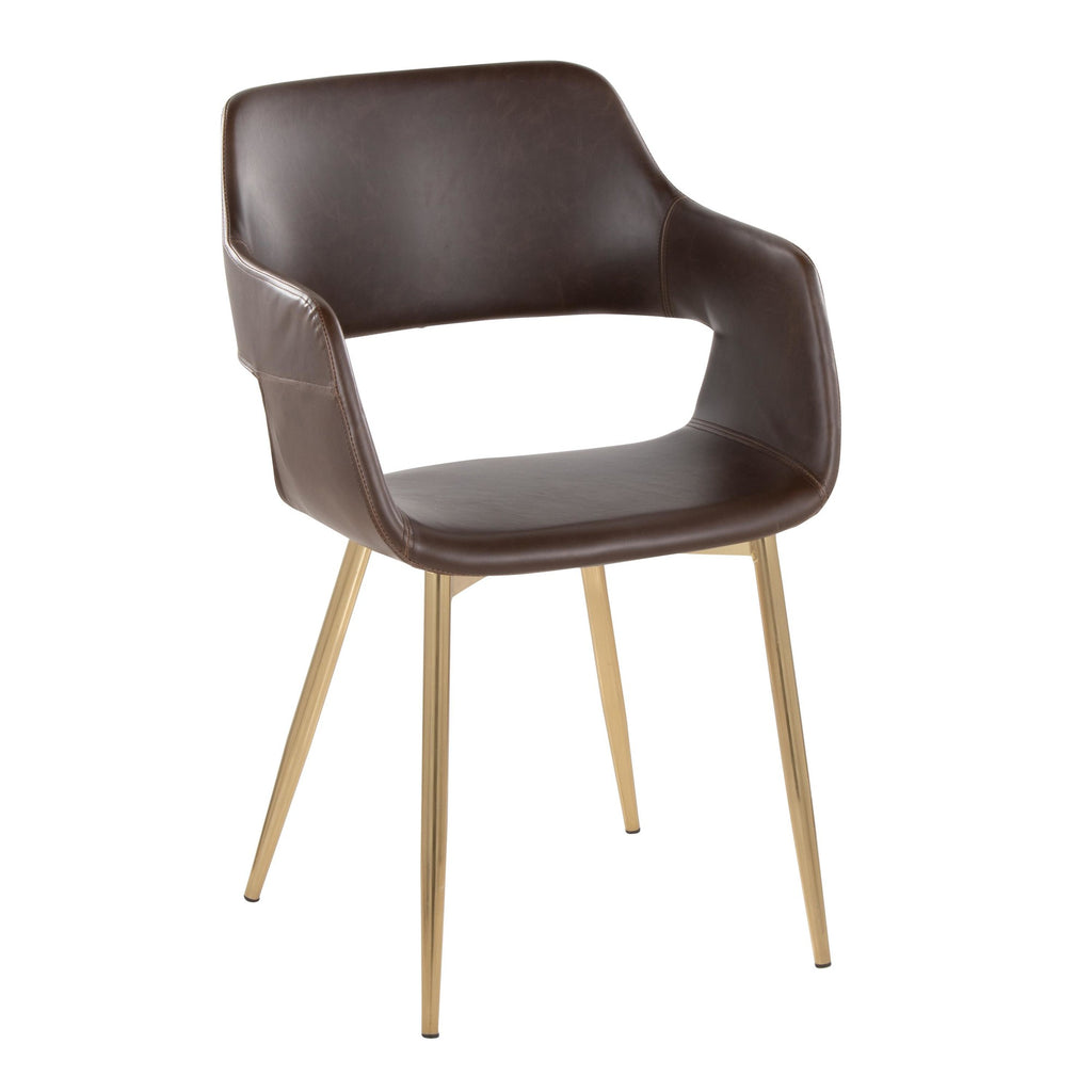 Margarite Dining Chair - Set of 2 - Gold Metal, Espresso PU