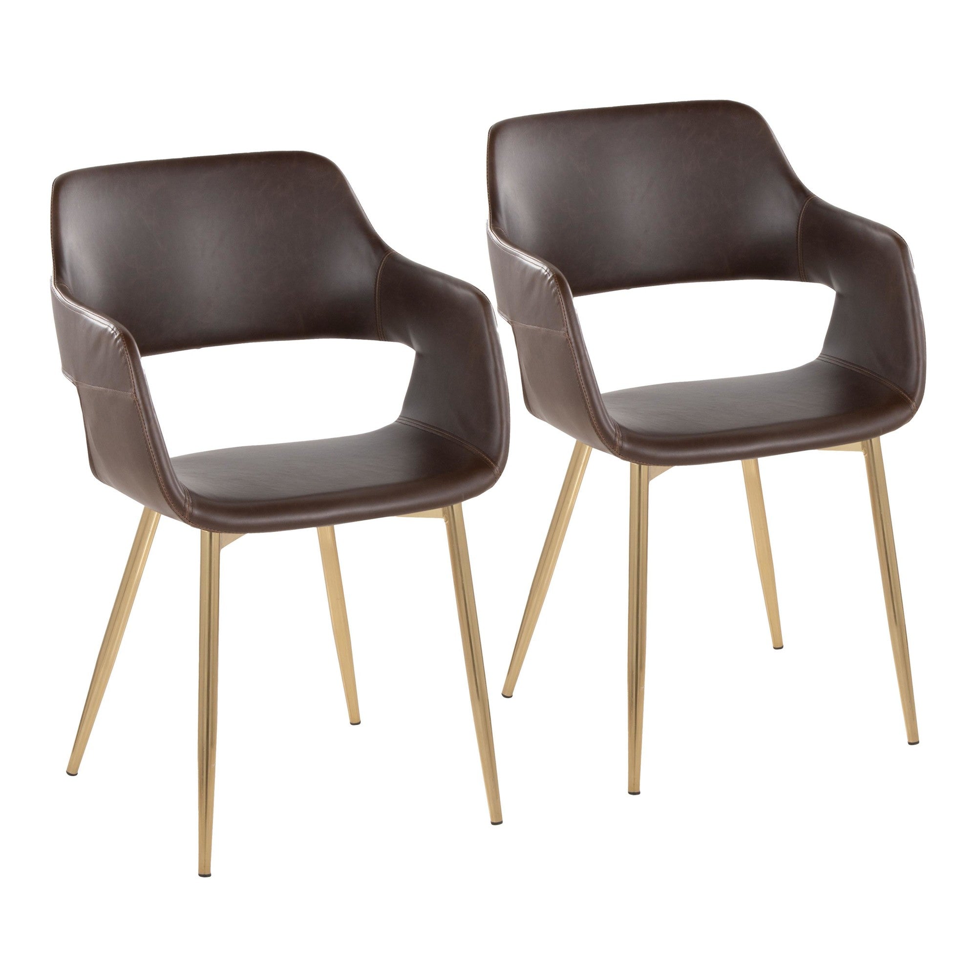 Margarite Dining Chair - Set of 2 - Gold Metal, Espresso PU