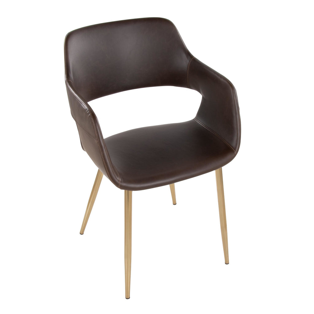 Margarite Dining Chair - Set of 2 - Gold Metal, Espresso PU