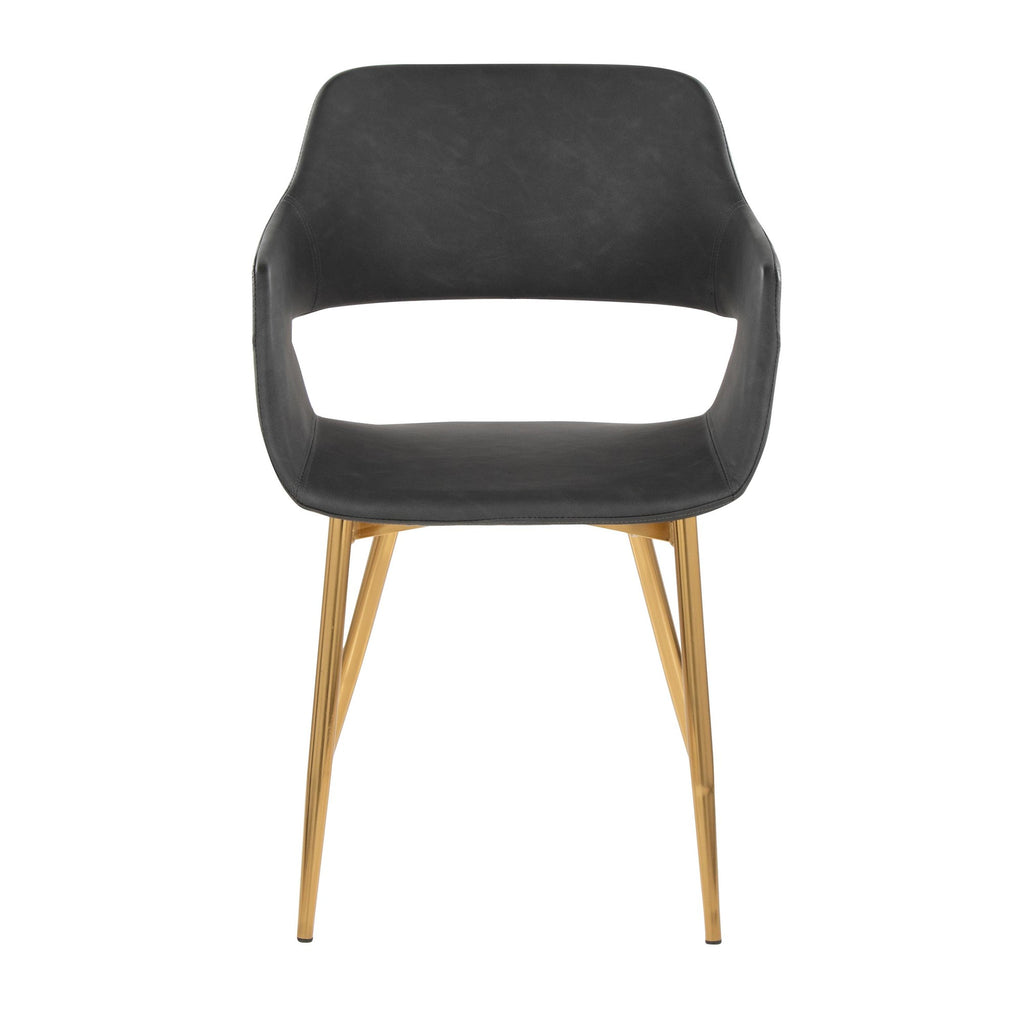 Margarite Dining Chair - Set of 2 - Gold Metal, Grey PU