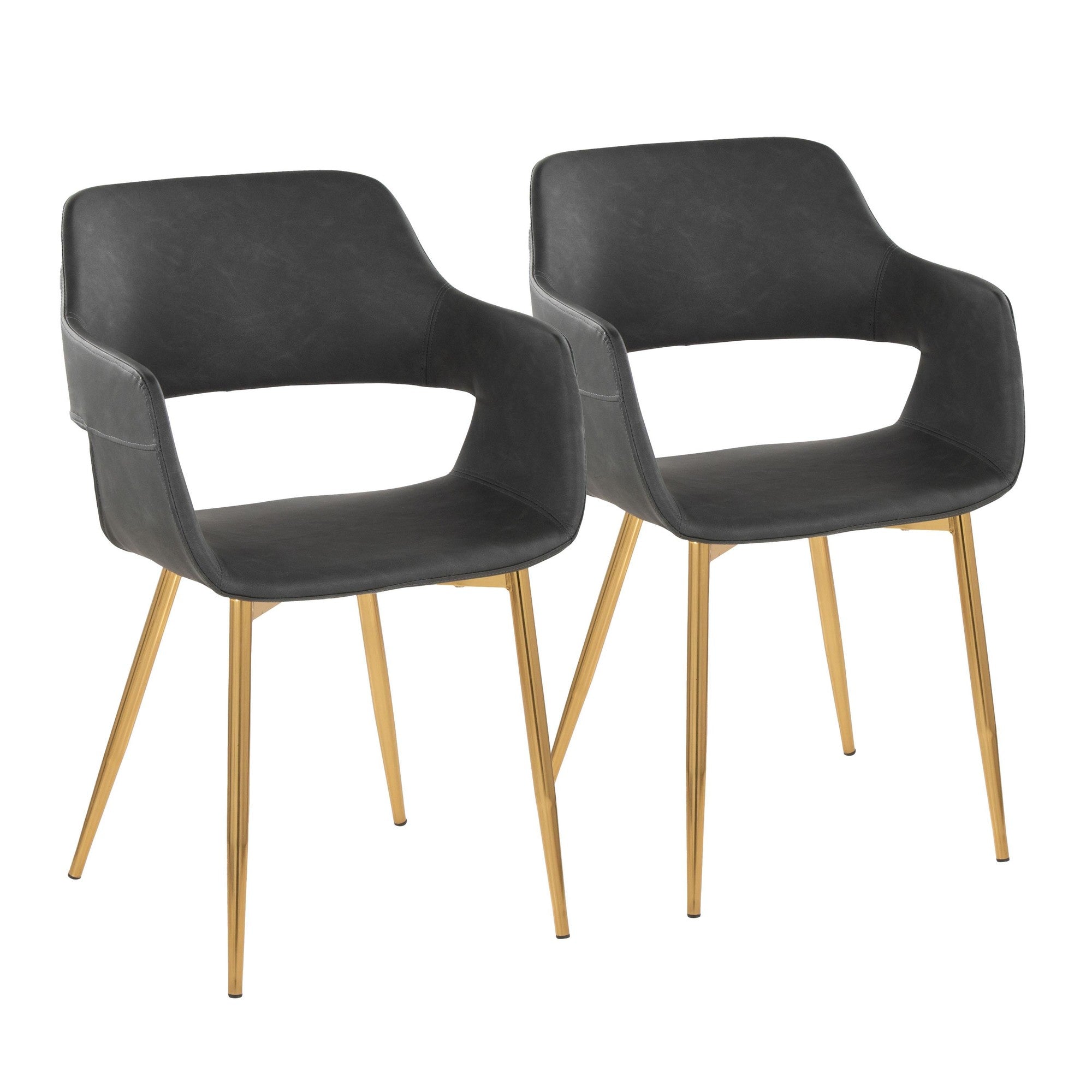 Margarite Dining Chair - Set of 2 - Gold Metal, Grey PU