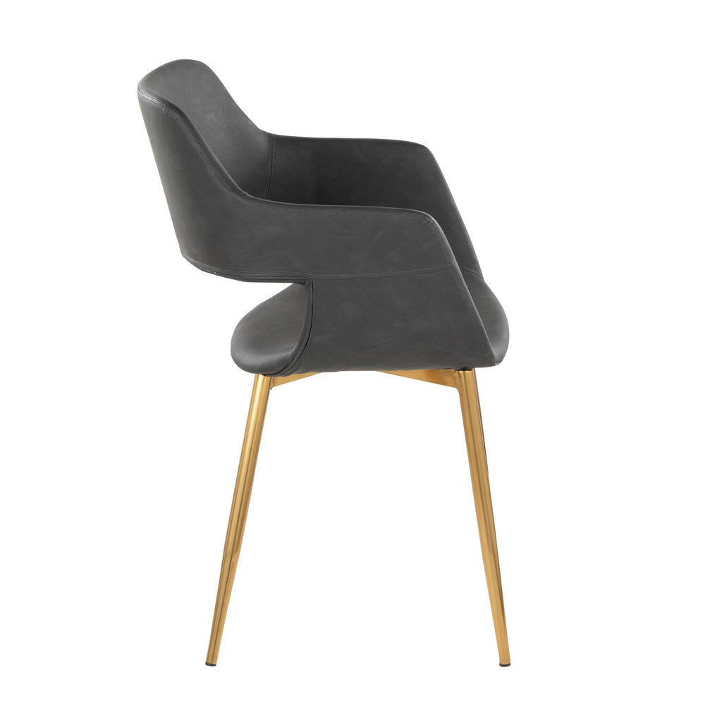 Margarite Dining Chair - Set of 2 - Gold Metal, Grey PU