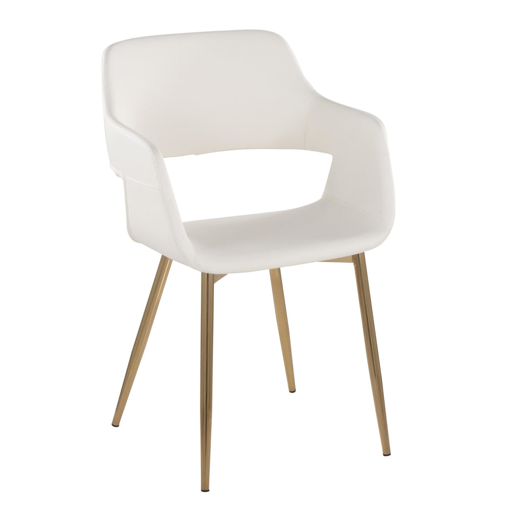 Margarite Dining Chair - Set of 2 - Gold Metal, White PU