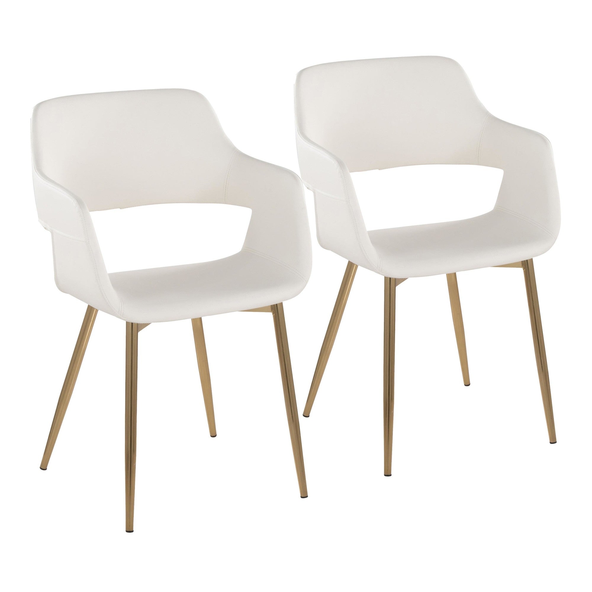 Margarite Dining Chair - Set of 2 - Gold Metal, White PU