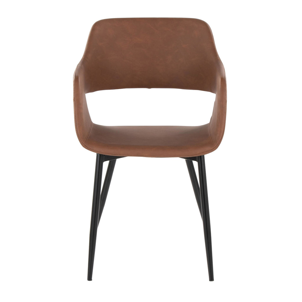 Margarite Dining Chair - Set of 2 - Black Metal, Brown PU