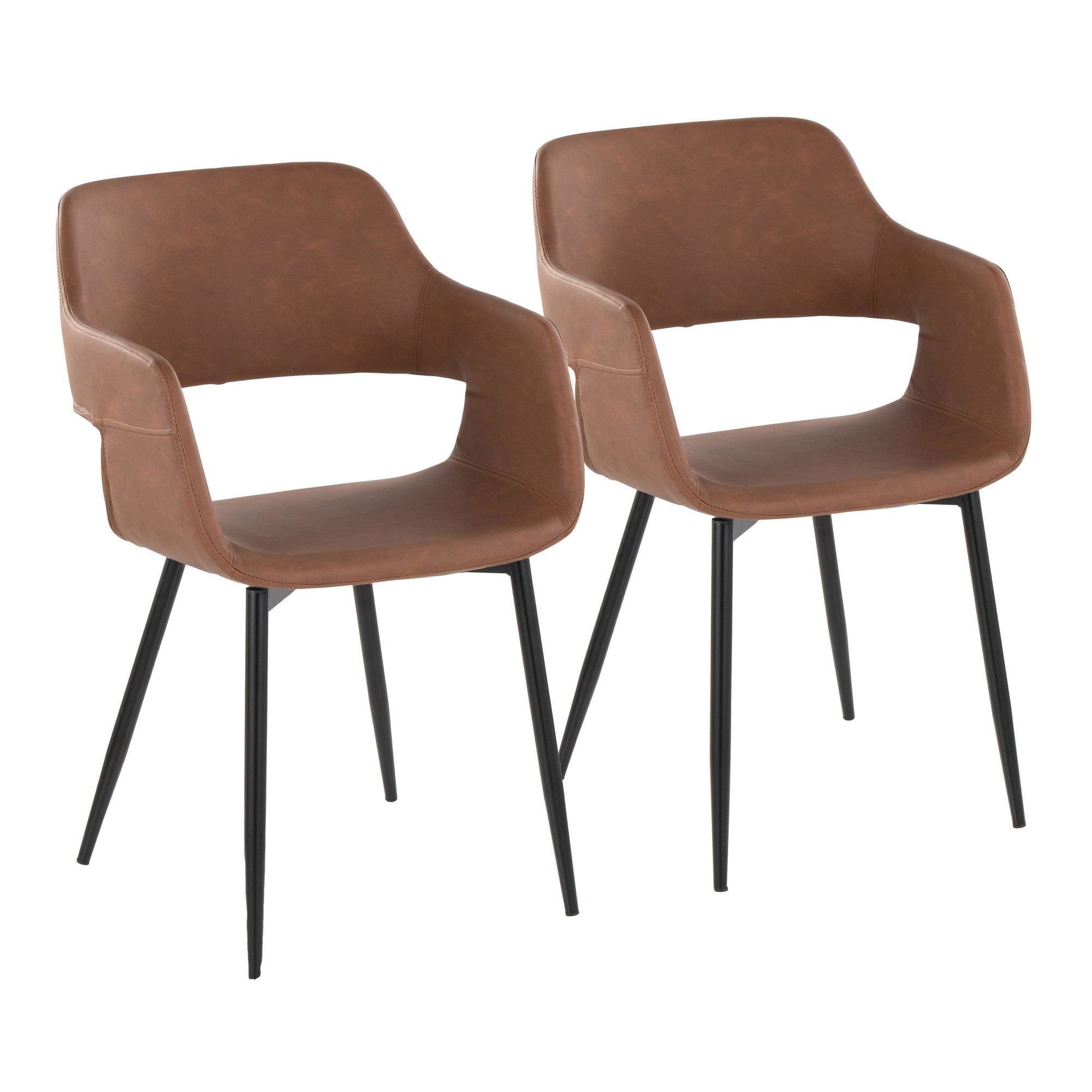 Margarite Dining Chair - Set of 2 - Black Metal, Brown PU