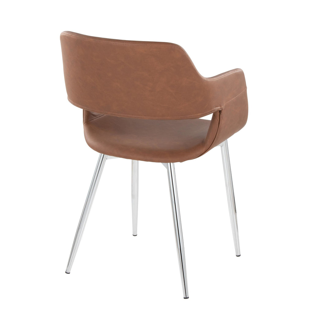 Margarite Dining Chair - Set of 2 - Chrome Metal, Brown PU