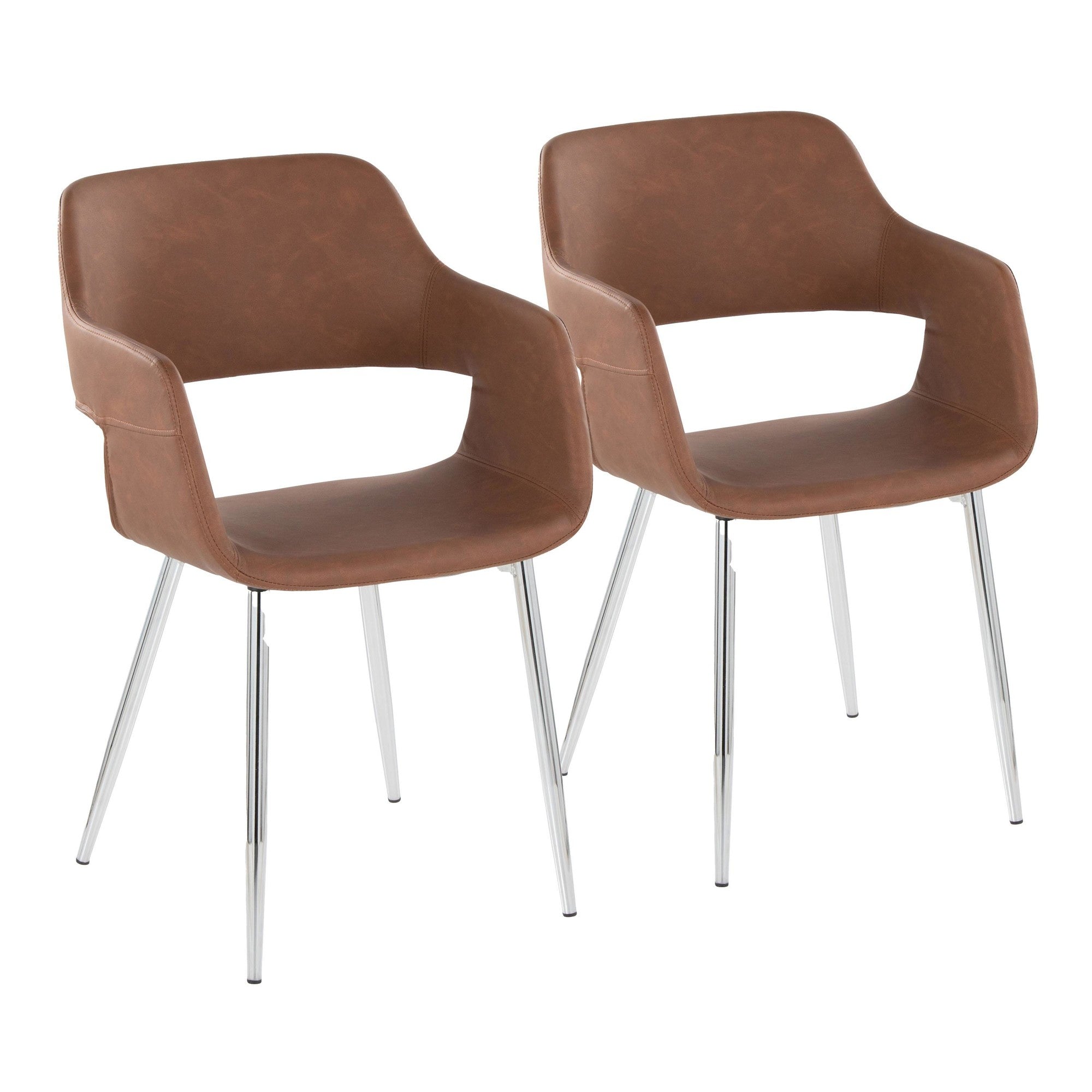 Margarite Dining Chair - Set of 2 - Chrome Metal, Brown PU