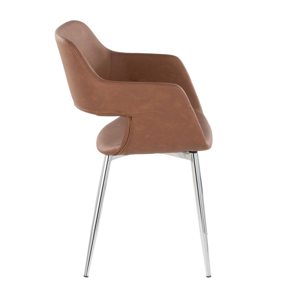 Margarite Dining Chair - Set of 2 - Chrome Metal, Brown PU