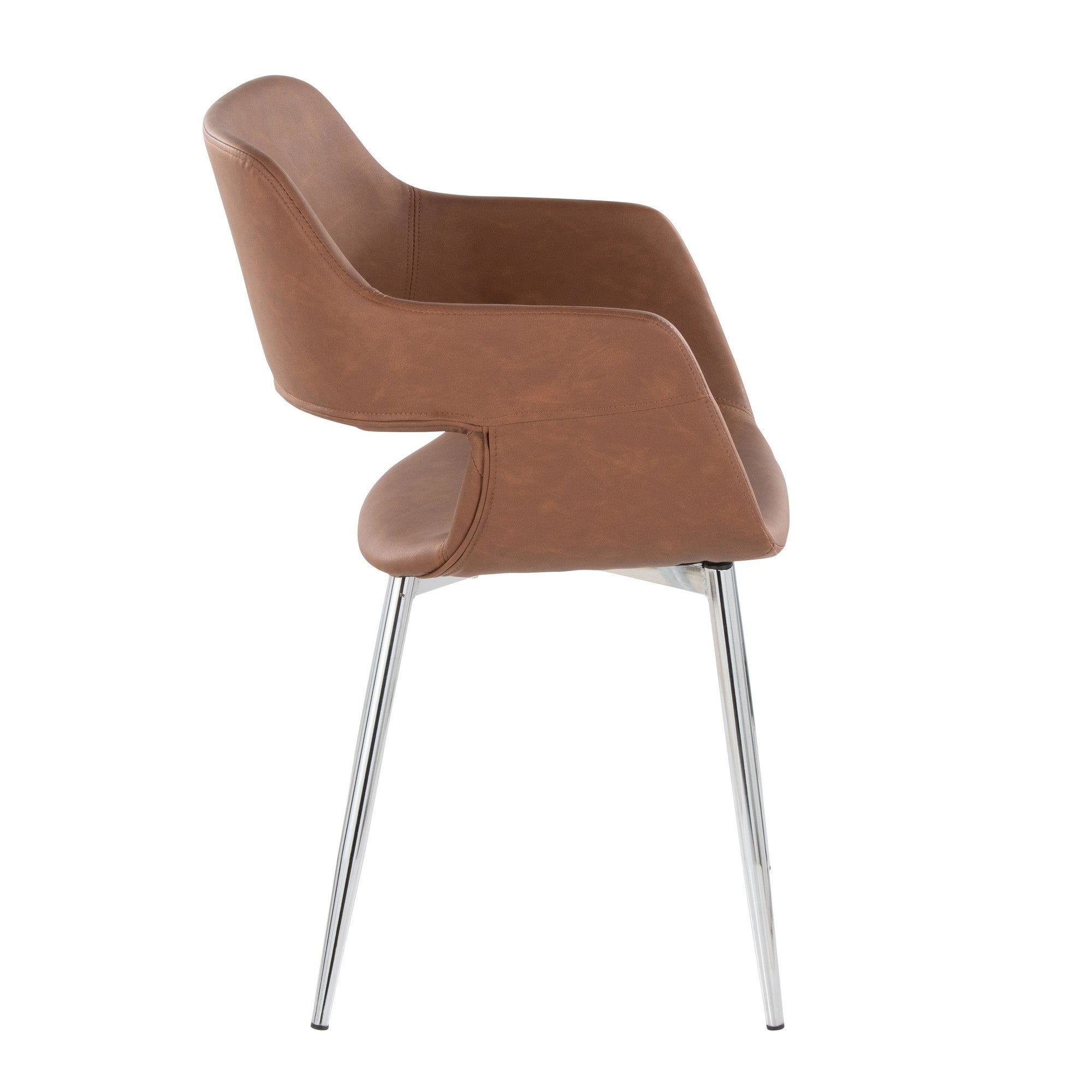 Margarite Dining Chair - Set of 2 - Chrome Metal, Brown PU