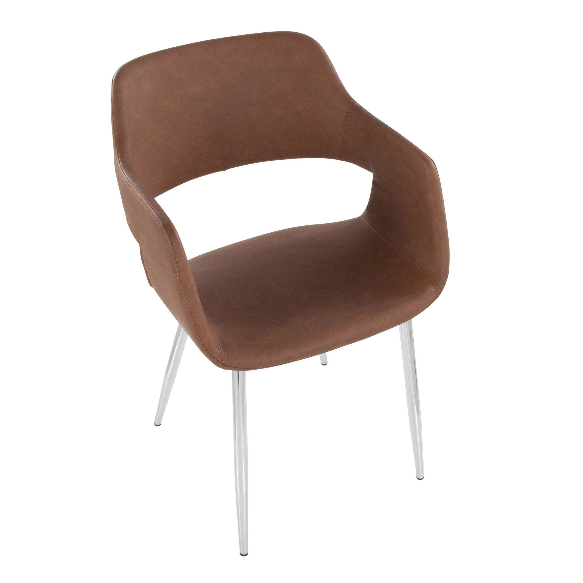 Margarite Dining Chair - Set of 2 - Chrome Metal, Brown PU