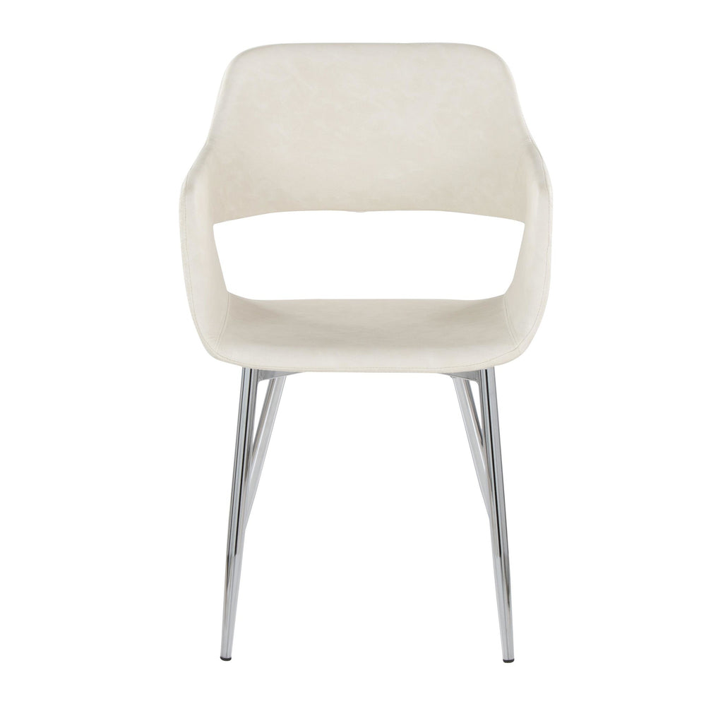 Margarite Dining Chair - Set of 2 - Chrome Metal, Cream PU