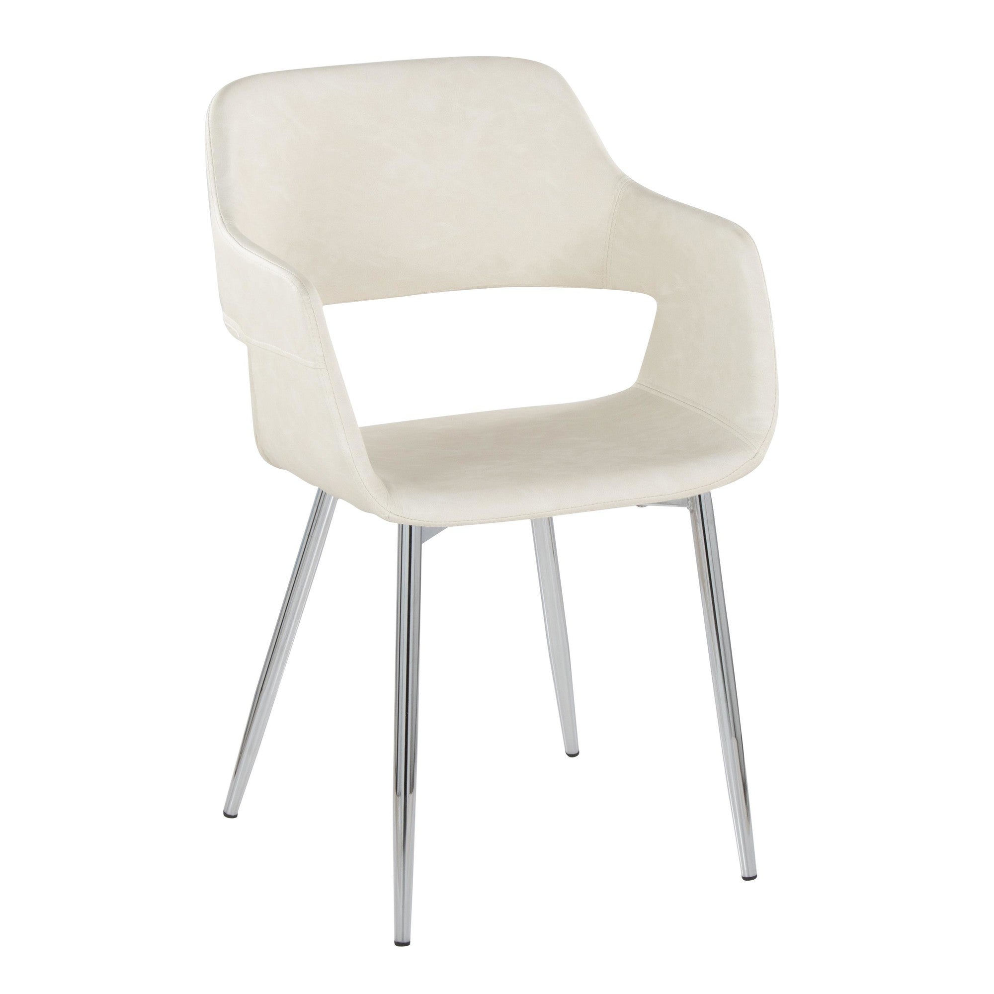 Margarite Dining Chair - Set of 2 - Chrome Metal, Cream PU